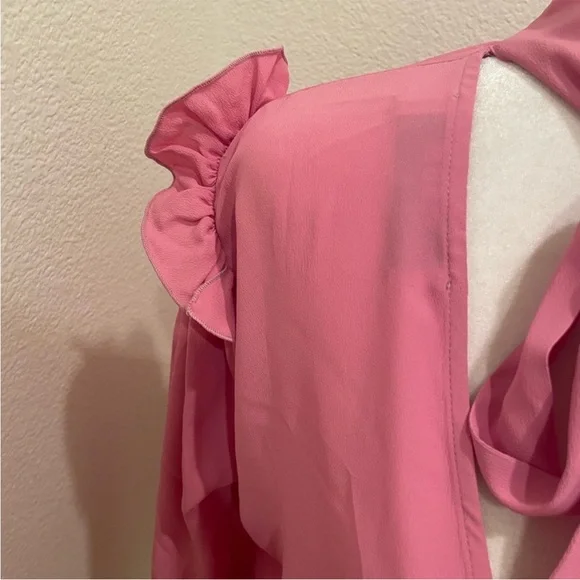 MSGM Milano Pink Ruffle Shoulder Silk Blend Blouse Size 40 (US 6) - Picture 3 of 9